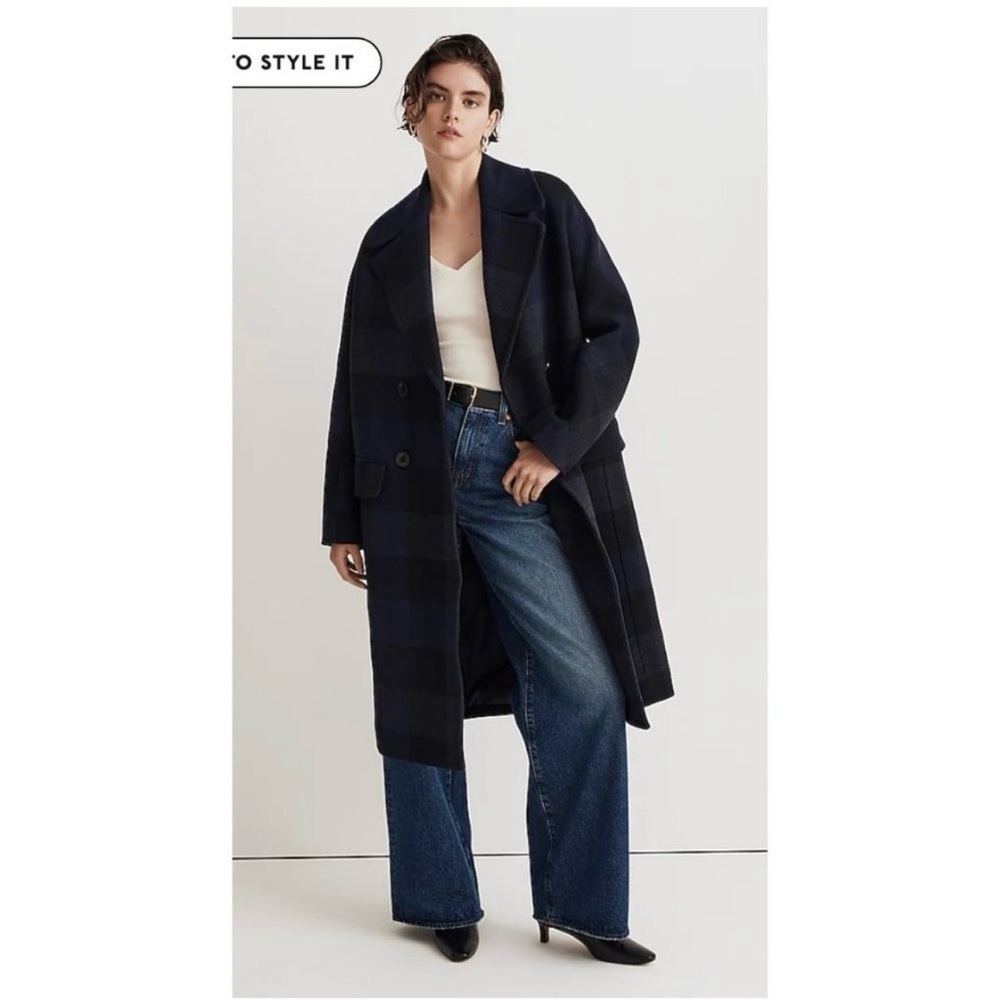 NWT Madewell Gianna Coat Size 14 Blue Buffalo Plaid